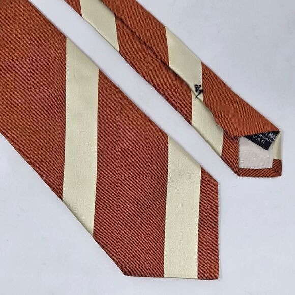 OLYMPICS BARCELONA 1992 SILK TIE ORANGE CREAM SATIN REPP STRIPE 3.75" X 56" - Picture 1 of 3